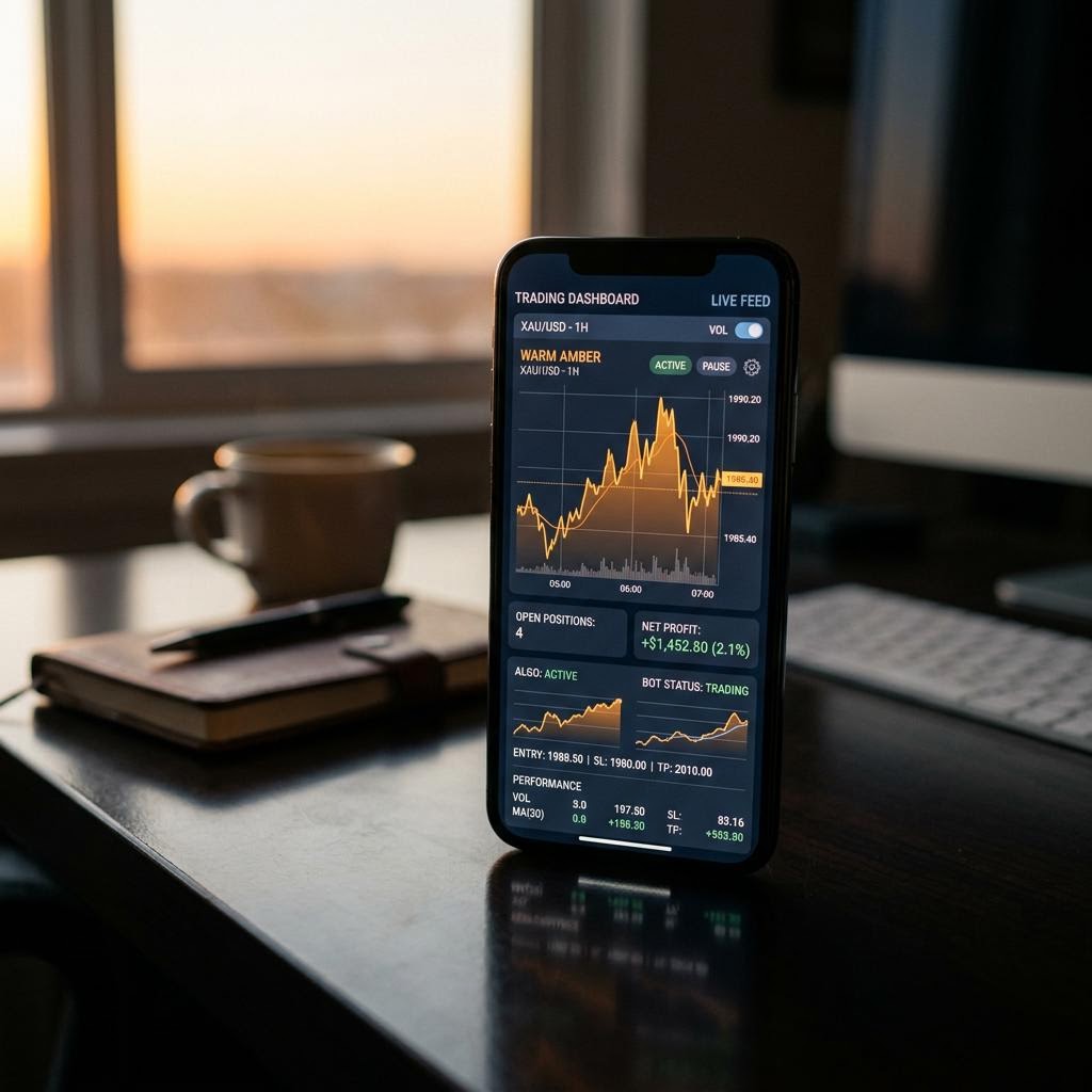 VmarikelduTRX KI-Krypto-Handelsplattform Dashboard auf Smartphone